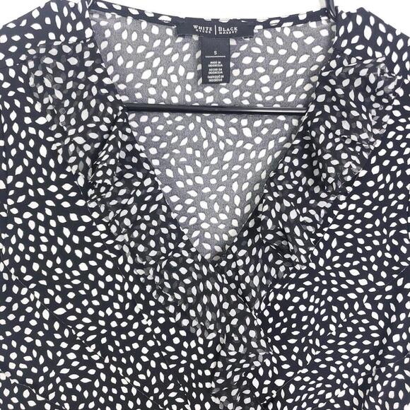 Whbm Top Womens Small Ruffle Front V Neck Short Sleeve Fitted Polka Dots - Picture 2 of 11